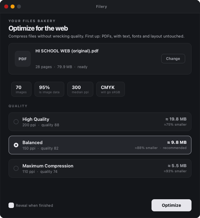 The Filery app window